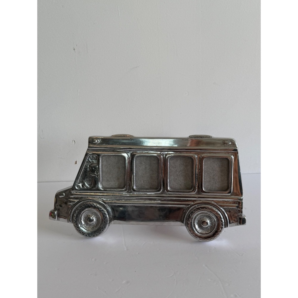 Vintage Silver Metal School Bus Picture Frame Pewter Made in Mexico 12.5in